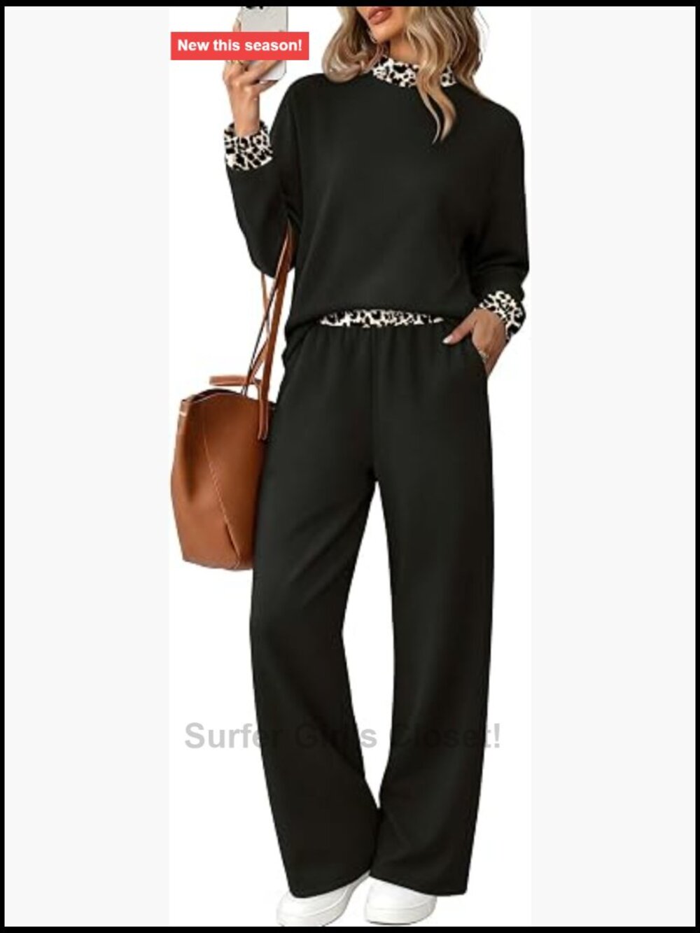 Sampeel Two Piece Set Mock Neck Color Block Loungewear Wide Leg Pants